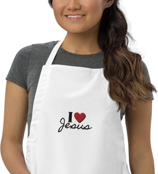 I Love Jesus Christian Message Embroidered Adjustable Cooking Apron With Two Pockets (1)