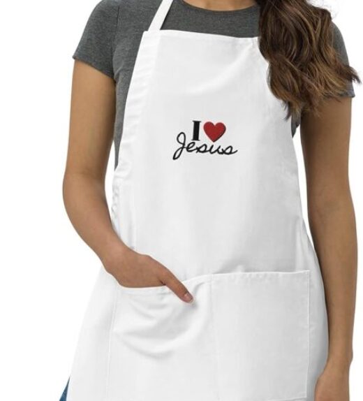 I Love Jesus Christian Message Embroidered Adjustable Cooking Apron With Two Pockets (2)