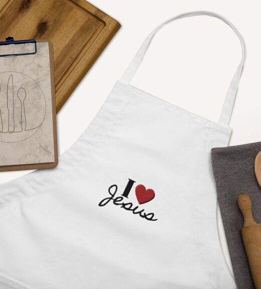 I Love Jesus Christian Message Embroidered Adjustable Cooking Apron With Two Pockets (4)