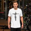 Native Raven Statue Style Cross Men's Organic Cotton Christian T-Shirt (1)