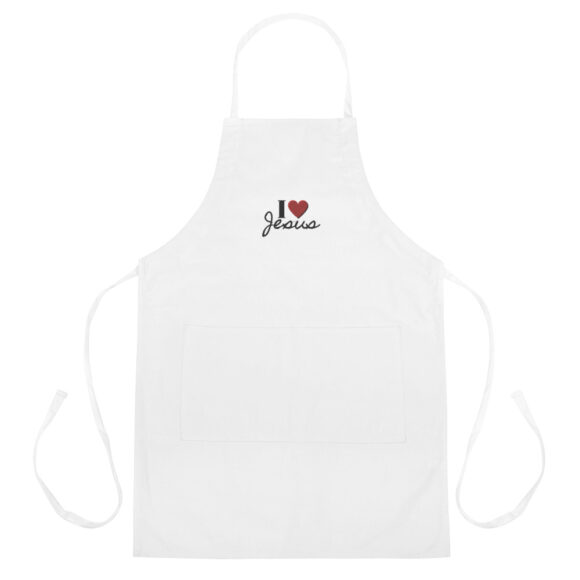 I Love Jesus Christian Message Embroidered Adjustable Cooking Apron With Two Pockets